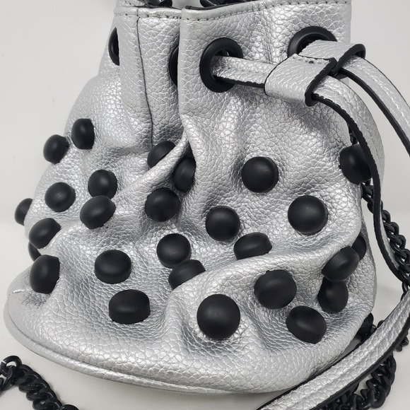 Steve Madden Metallic Studded Bada Hand Drawstring Pouch Small Bag - Picture 2 of 9